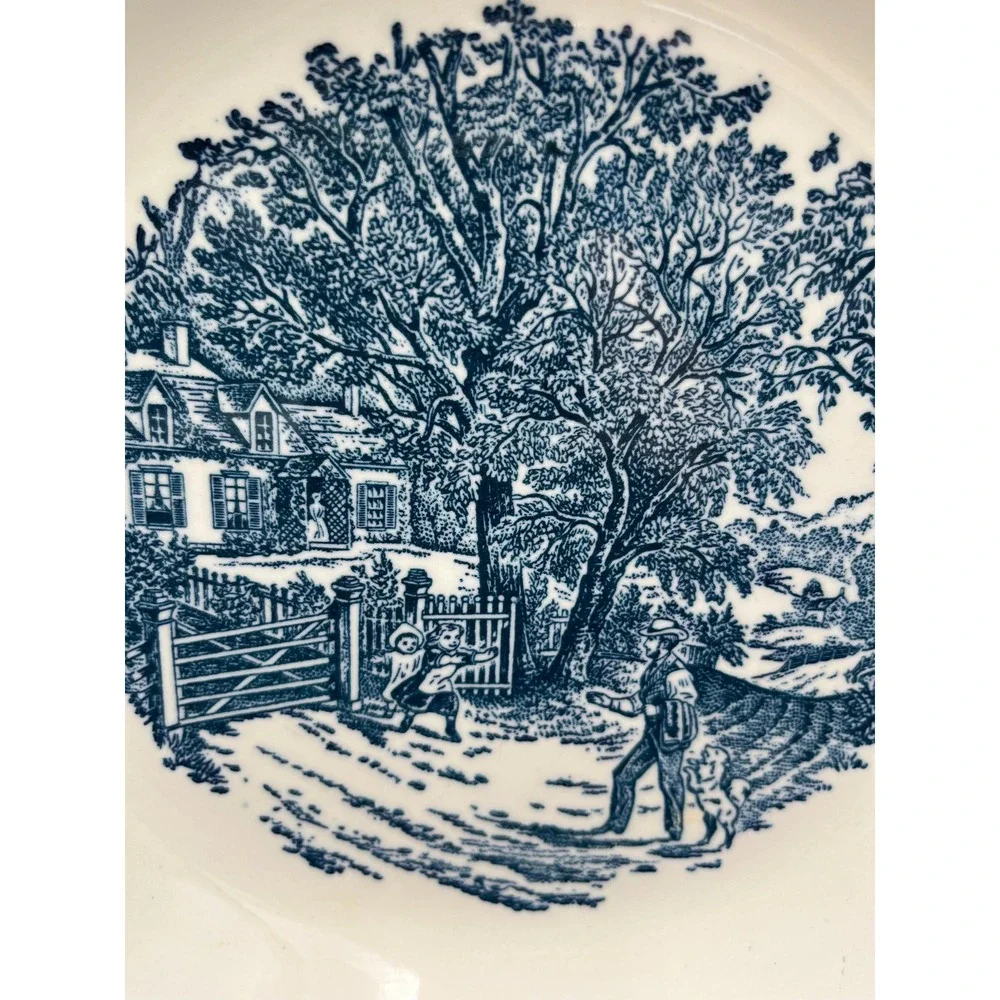 Royal Currier and Ives Serving Bowl: Home Sweet Home Blue
